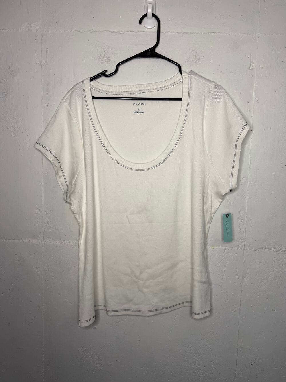 NEW Anthropologie Plus Pilcro Womens White Ribbed Short Sleeve Top Size 3X
